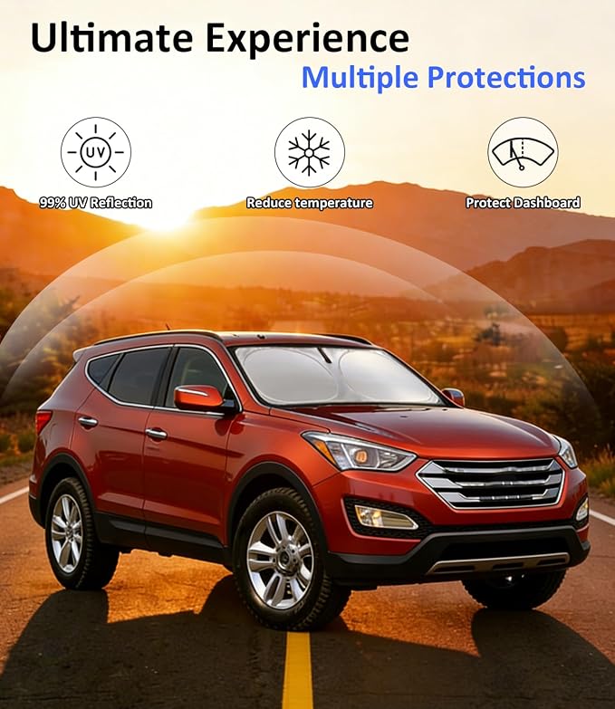 Windshield Sun Shade for 2013-2018 Hyundai Santa Fe Accessories, Car Front Window Sun Visor & Heat Shield | 240T Sunshade Protection Blocks UV Rays Keep Your Car Cooler