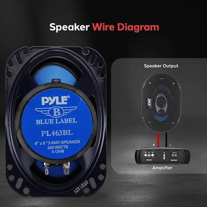 Pyle 4'' x 6'' Three Way Sound Speaker System - Pro Mid Range Triaxial Loud Audio 240 Watt per Pair w/ 4 Ohm Impedance and 3/4'' Piezo Tweeter for Car Component Stereo PL463BL