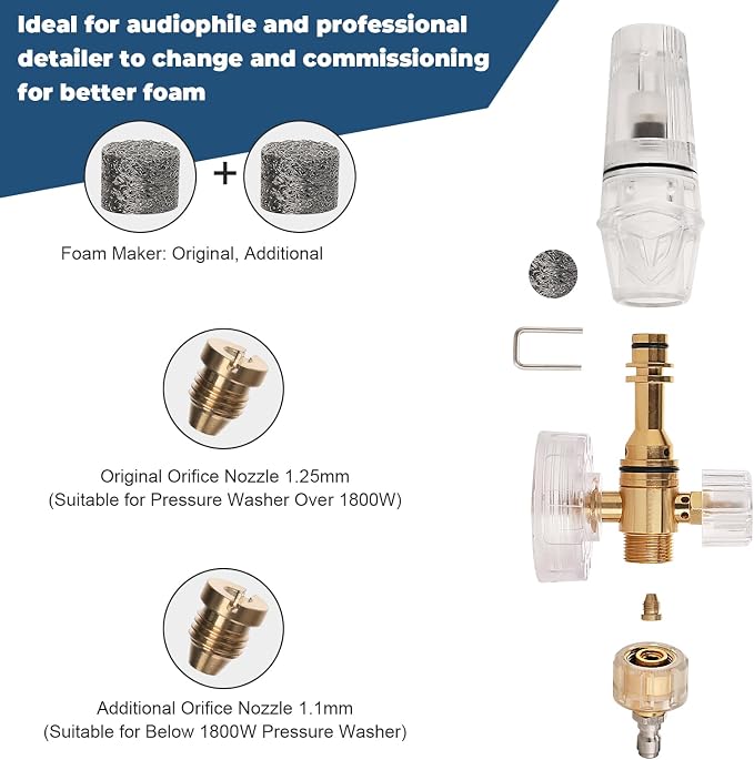 Foam Cannon for Pressure Washer, Adjustable Foam Blaster, M22 and 1/4 Inch Quick Connect, Extra Nozzle 1.1mm