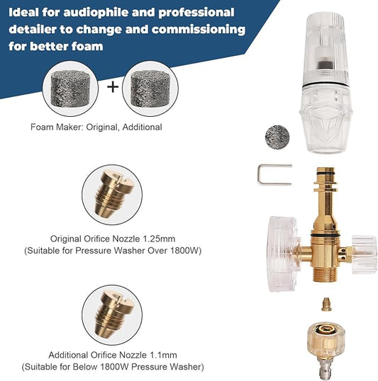 Foam Cannon for Pressure Washer, Adjustable Foam Blaster, M22 and 1/4 Inch Quick Connect, Extra Nozzle 1.1mm