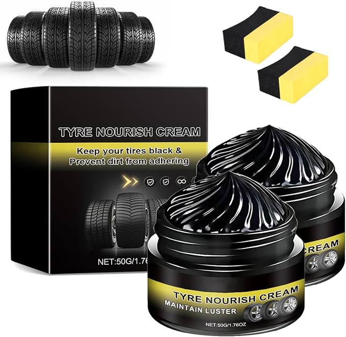 Tyre Nourish Cream - Powerful Wheel Cleaning Refurbish Wax, Tyre Nourish Cream Maintain Luster, Tire Nourish Wax Cream, Tire Shine – Restores Black Gloss, Blocks UV (2Sets)