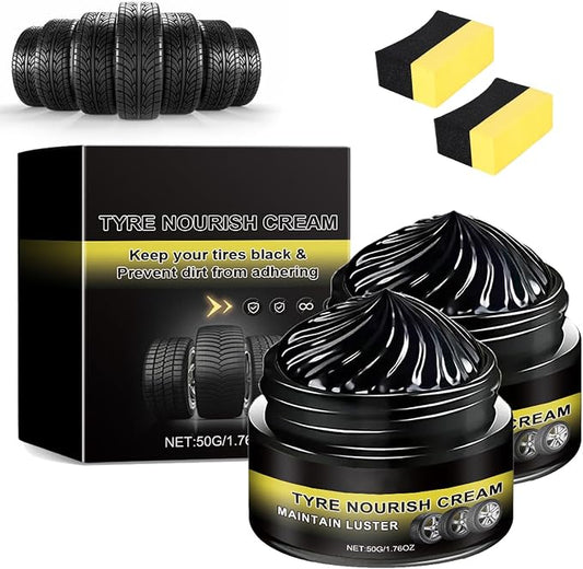 Tyre Nourish Cream - Powerful Wheel Cleaning Refurbish Wax, Tyre Nourish Cream Maintain Luster, Tire Nourish Wax Cream, Tire Shine – Restores Black Gloss, Blocks UV (2Sets)