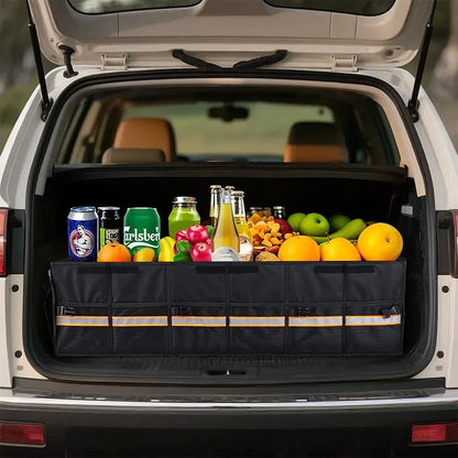 Car Trunk Organizer with Lid,Collapsible Car Storage Organizer with Multi Compartments and Securing Straps for SUV,Sedan,Jeep-Black