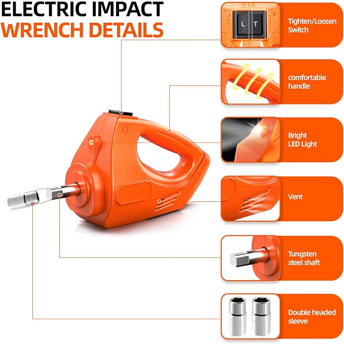 Car Jack Electric Hydraulic Jack Kit 5Ton 155-450mm Lift Inflator LED Light Impact Wrench 12V Portable Outdoor Home Emergency Tire Change Roadside Rescue Set for Sedan SUV MPV Truck