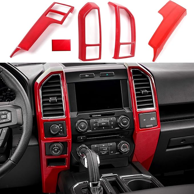 Keptrim for F150 Central Console Air Conditioner Panel Trim for 2015 2016 2017 2018 2019 2020 Ford F150, Red, 5pcs (Red)