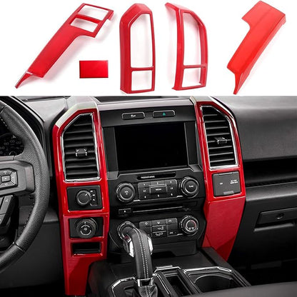 Keptrim for F150 Central Console Air Conditioner Panel Trim for 2015 2016 2017 2018 2019 2020 Ford F150, Red, 5pcs (Red)