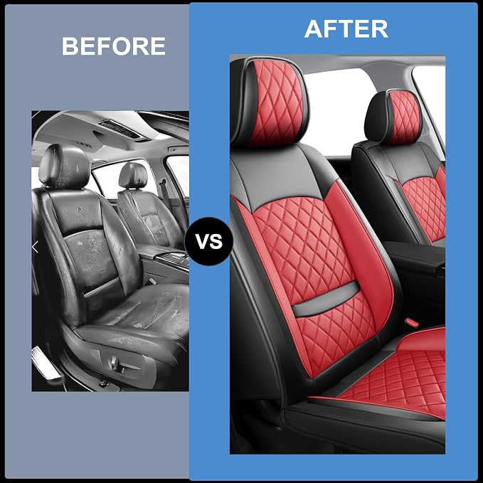 Car Seat Covers Compatible with Hyundai Palisade 2020-2025 2026 - Waterproof & Breathable Luxury Leather All-Weather Seat Cushions Protectors, Airbag Compatible, Only 2 front seat covers (Red)
