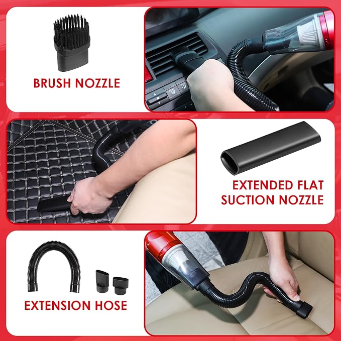 17PCS Car Cleaning Kit, Car Interior Detailing Kit with Red High Power Handheld Vacuum, Detailing Brush Set, Windshield Cleaner, Cleaning Gel, Complete Auto Accessories for Women