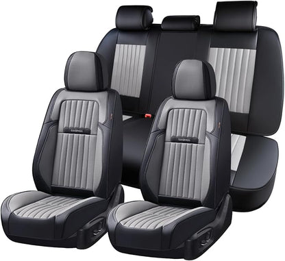 Coverado Car Seat Covers Full Set, Seat Covers for Cars, Car Seat Cover, Car Seat Protector, Leather Car Seat Cushion, Waterproof Car Seat Covers Front Seats and Back Fit for Most Cars(Black&Gray)