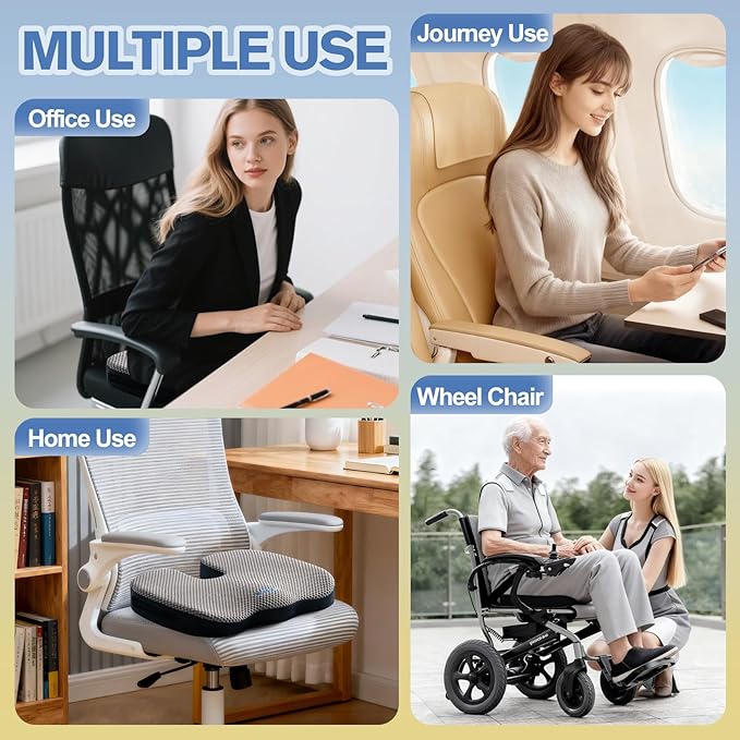 Mureon Office Chair Cushion - Large Memory Foam Ergonomic Chair Cushion for Back & Hip Pressure Relief - Non-Slip Seat Cushion for Car, Desk Chair & Tailbone Pain - Soft Support - Grey