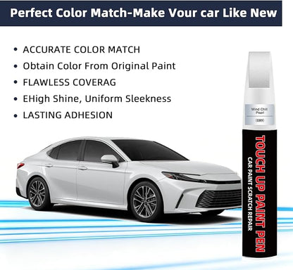 Wind Chill Pearl Tricoat(089) Car Touch Up Paint for Toyota 2-in-1 Car Scratch Repair Pen with Fine Tip&Brush, DIY Color-Code Matched Auto Paint for Rock Chips Door Scratches Paint Nicks Bumper Marks
