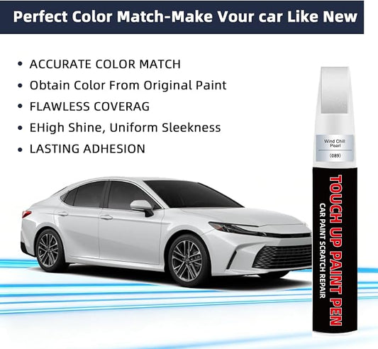 Wind Chill Pearl Tricoat(089) Car Touch Up Paint for Toyota 2-in-1 Car Scratch Repair Pen with Fine Tip&Brush, DIY Color-Code Matched Auto Paint for Rock Chips Door Scratches Paint Nicks Bumper Marks