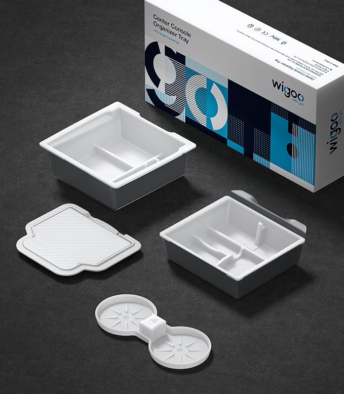 Wigoo Center Console Organizer for Tesla Model Y Juniper (Only Premium & Performance 2025 2026) and All Model 3 Highland Accessories [Double-Layer Storage, Smooth Sliding] 4PCS White
