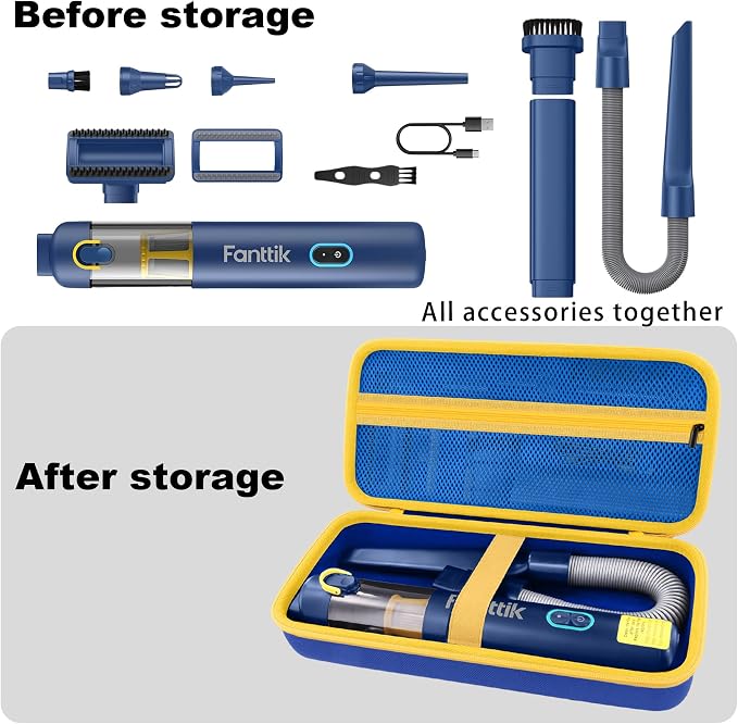 co2CREA Storage Case for Fanttik V8 Apex/Slim V8 Mate/V10 Apex/Slim V10 Mate Portable Mini Cordless Vacuum – Hard EVA Protective Carrying Bag with Accessory Organizer (Blue Case)