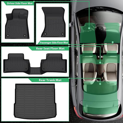 Floor Mats & Cargo Mat for Audi Q5 & SQ5 2018 2019 2020 2021 2022 2023 2024 2025, Waterproof Anti-Slip, TPE Q5 Floor Mats 1st & 2nd Row Summer Winter Non-Slip Cargo Liner