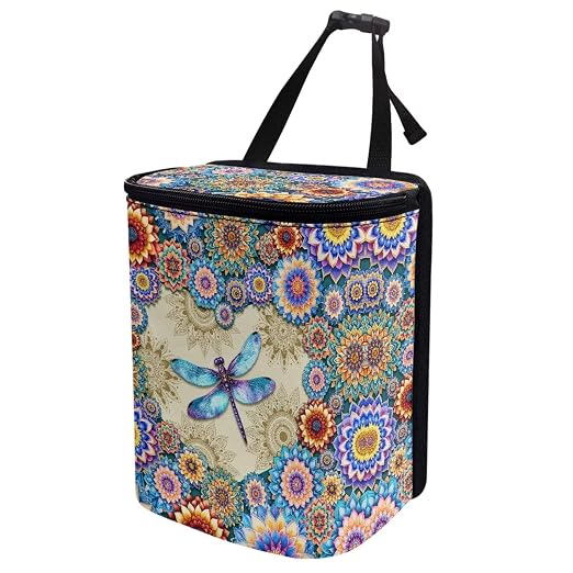 BIGCARJOB Lotus Dragonfly Car Trash Can Multipurpose Car Garbage Bin with Adjustable Straps,Women Trash Bags Can Organizer Storage for Front Back Seat Accessories