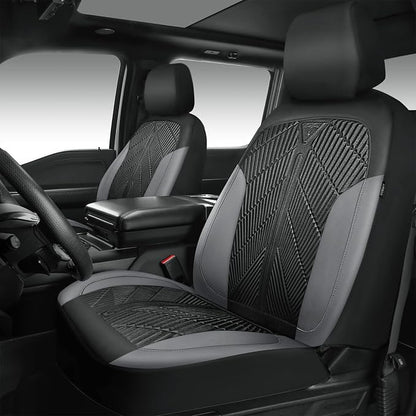 CAR PASS Waterproof Black Gray Car Seat Covers Front Seat Covers Neoprene Wetsuit,All-Weather Non-Slip Durable,Universal Fit for SUV Sedans Trucks Van Automotive,Airbag Compatible,3D Emboss Black Gray