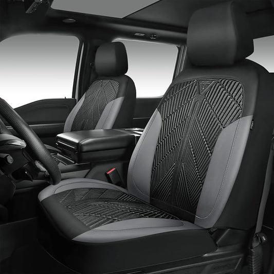 CAR PASS Waterproof Black Gray Car Seat Covers Front Seat Covers Neoprene Wetsuit,All-Weather Non-Slip Durable,Universal Fit for SUV Sedans Trucks Van Automotive,Airbag Compatible,3D Emboss Black Gray