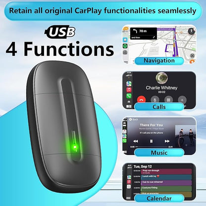 Wireless CarPlay Adapter for Apple, Convert Wired to Wireless Apple Car Play Adapter, Compatible with iOS 10+ and 2017+ Cars, Play and Plug, Stable Connection