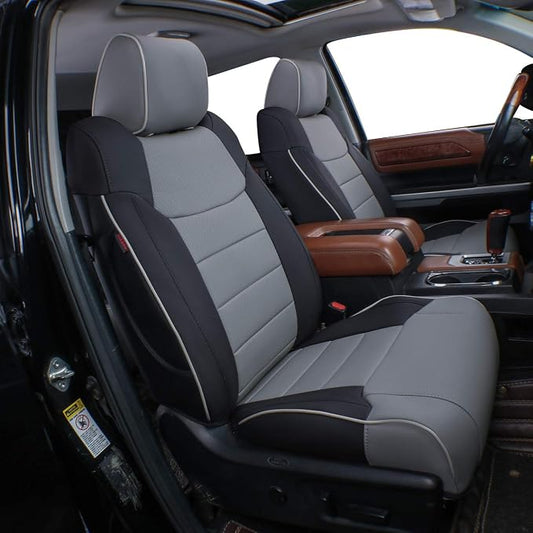 EKR Custom Fit Tacoma Front Car Seat Covers for Toyota Tacoma 2016 2017 2018 2019 2020 2021 2022 2023 Double Cab/Access Cab - Front Row Only, Faux Leather(Black/Gray)