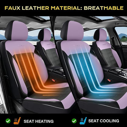 Coverado Front Seat Covers, Leather Car Seat Covers Luxury Automotive Seat Covers Waterproof Car Seat Protectors Universal Fit for Most Cars SUV Trucks Vehicles, Purple&Black