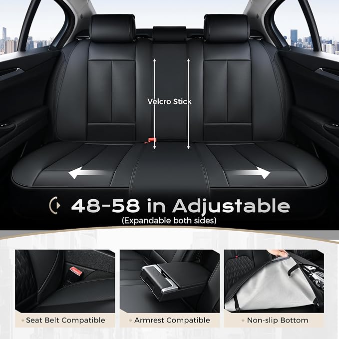 Coverado Car Seat Covers Full Set, Black Seat Cover with Lumbar Support, Luxury Leather Seat Covers for Front and Back, Waterproof Car Seat Protector Car Seat Cushion Universal Fit for Most Vehicles