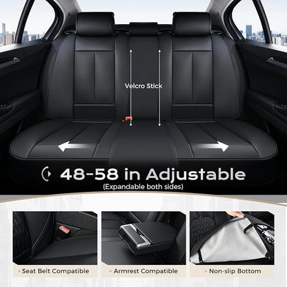 Coverado Car Seat Covers Full Set, Black Seat Cover with Lumbar Support, Luxury Leather Seat Covers for Front and Back, Waterproof Car Seat Protector Car Seat Cushion Universal Fit for Most Vehicles