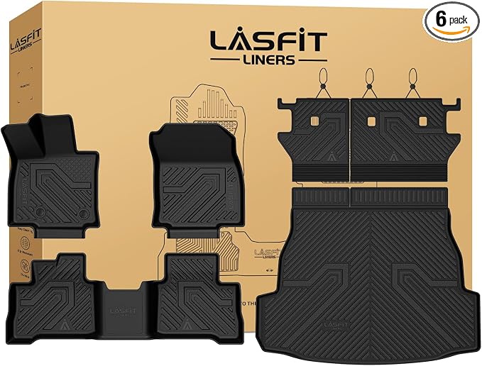 LASFIT Floor Mats & Trunk Mat & Backrest Mat for Toyota RAV4 2026 Hybrid (Not Fit Plug-in Hybrid. Fit for Cargo with Subwoofer) RAV 4 All Weather TPE Custom Fit Automotive Car Liner Accessories Black