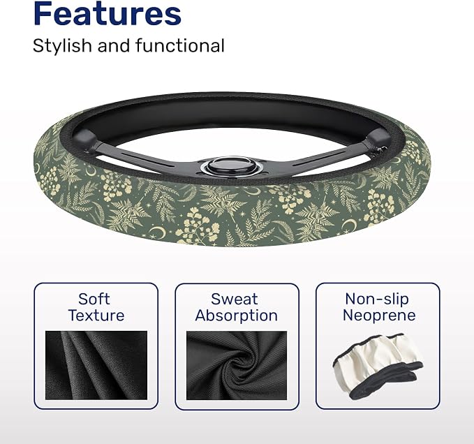 GENANY Floral Moth Steering Wheel Cover, Non Slip Polyester Car Wheel Protector for Car SUV Truck, Universal 15 Inch