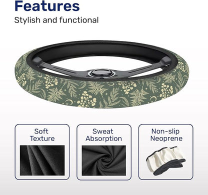 GENANY Floral Moth Steering Wheel Cover, Non Slip Polyester Car Wheel Protector for Car SUV Truck, Universal 15 Inch