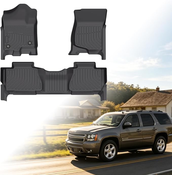 Floor Mats for Chevy Tahoe 2007 2008 2009 2010 2011 2012 2013 2014, for GMC Yukon Bench(NOT fit XL), NOT for Hybrid, Tahoe Floor Mats(ONLY 8seats), Front&Rear Row & Cargo,TPE Waterproof Summer Winter