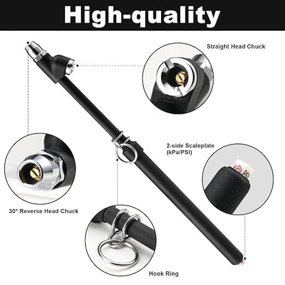 CZC AUTO Tire Pressure Gauge Heavy Duty Air Pressure Tire Gauge, Straight-on Foot Dual Head Chucks, Black Painting, 10-150PSI 100-1000KPa for Semi Truck Car RV Van（1 Pack）