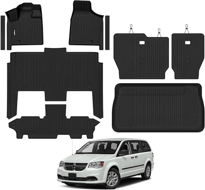 Floor Mats for 2011-2021 Dodge Grand Caravan 7 Seats, Trunk Mat and Backrest Mat & Door Sill Guard All Weather TPE Protector for Dodge Grand Caravan Accessories
