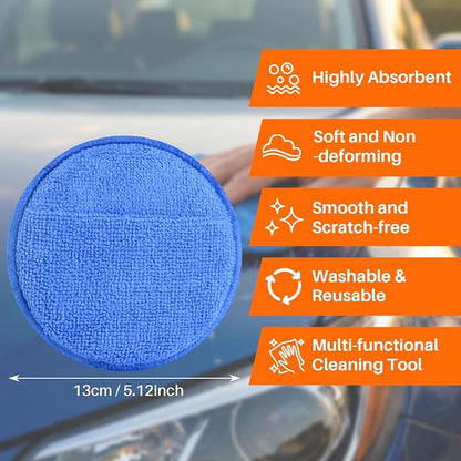 Microfiber Wax Applicator Pads, Car Wax Applicator with Finger Pocket, Buffing & Detail Polishing Foam Pads for Car Cleaning and Fine Polishing (5 inch, 12 Pack)