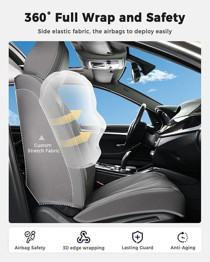 Huidasource Front Seat Covers, Universal Fit for Most Cars SUV Trucks, Full Coverage Nappa Leather Seat Cover, Airbag, Velcro Adjustable, Storage Pocket Design, Seat Function Retain, Gray