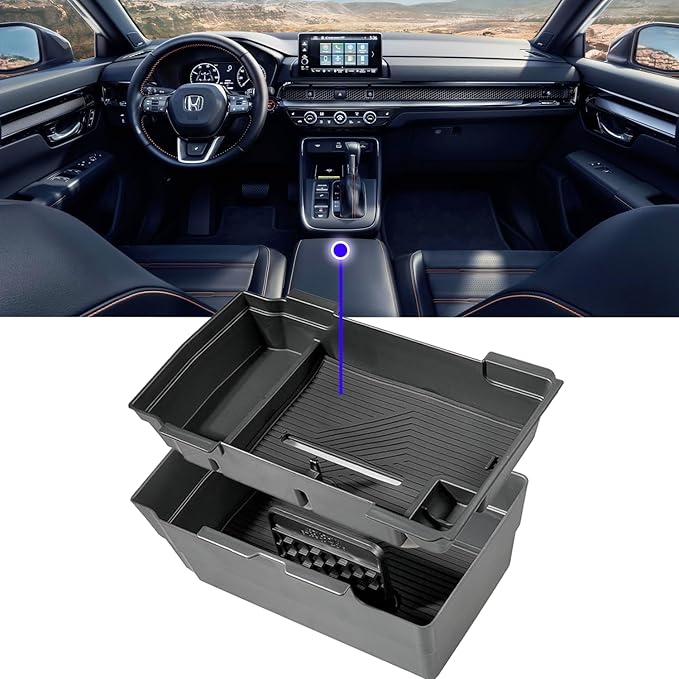 2PCS 2026 Honda CR-V CRV Hybrid Accessories Double Center Console Organizer Tray for 2026 2025-2023Honda CR-V (Hybrid) Console Organizer 2025 CRV Console Armrest Tray 2026 CR-V Storage Box