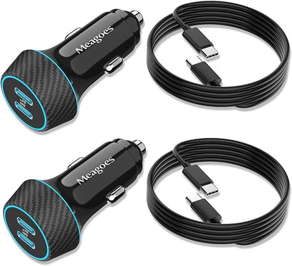 2 Pack 90W USB C Car Charger Super Fast Charging for iPhone 17 Pro Max/Air/16/15/iPad, Samsung S26 Android Phone, Dual 45W PD Port Auto Accessories, 12V Cigarette Lighter Adapter + 5 ft Type C Cord