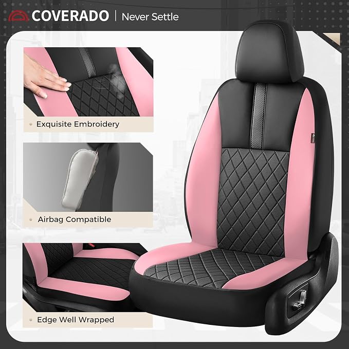 Coverado Car Seat Covers Full Set, Automotive Front and Rear Seat Covers with Backrest, Nappa Leather Car Seat Protectors Waterproof, Universal for Most Vehicles