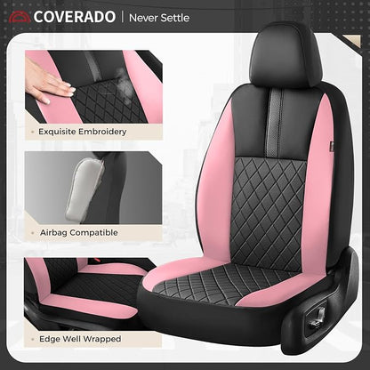 Coverado Car Seat Covers Full Set, Automotive Front and Rear Seat Covers with Backrest, Nappa Leather Car Seat Protectors Waterproof, Universal for Most Vehicles
