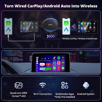 Wireless Carplay Adapter with Dual WiFi,2 in 1 CarPlay and Android Auto Wireless Adapter Support 256 GB TF Card，Smart AI Dongle Power by ChatGPT,2G+16G,AD5A,Dark Black
