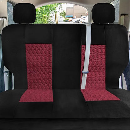Universal Fit Diamond Stitched Flat Cloth Car Seat Covers Full Set - Burgundy