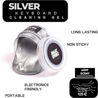 MAGIC SPRUCE Cleaning Gel for Car Interior, Universal Car Cleaning Kit With Mint Scented Luxury Silver Cleaning Gel Putty Reusable, Non-Water Keyboard Cleaner for Laptop Dust Cleaning in Containers