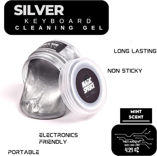 MAGIC SPRUCE Cleaning Gel for Car Interior, Universal Car Cleaning Kit With Mint Scented Luxury Silver Cleaning Gel Putty Reusable, Non-Water Keyboard Cleaner for Laptop Dust Cleaning in Containers