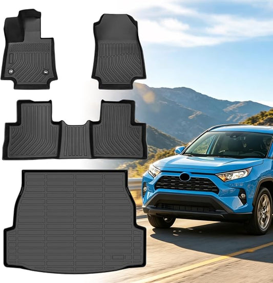 Floor Mats for Toyota RAV4 2019-2025, 2021 RAV4 Floor Mats, TPE Non-Slip Waterproof Summer Winter, for Front & Rear Row & Cargo Floor Mats