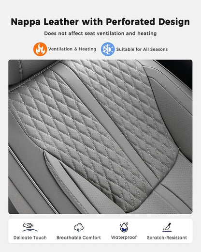 Huidasource Gray Back Seat Covers, Luxury Nappa Leather Rear Seat Cover with Velcro Adjustable, Child Seats, Ventilation Holes, Seat Belts, Back Seat Car Cover Fit for Most Cars SUV Trucks, Gray