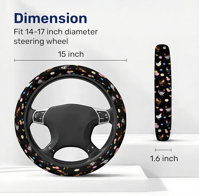 GENANY Chicken Steering Wheel Cover, Non Slip Polyester Car Wheel Protector for Car SUV Truck, Universal 15 Inch