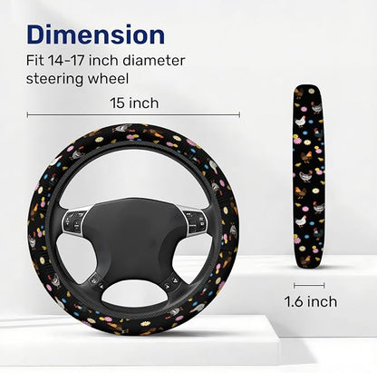 GENANY Chicken Steering Wheel Cover, Non Slip Polyester Car Wheel Protector for Car SUV Truck, Universal 15 Inch