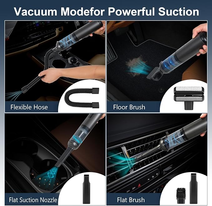 Car Vacuum Portable Cordless, 17000Pa 2 in 1 Vacuum Cleaner&Air Duster, 100W Brushless Motor Handheld Vacuum Cordless with 6000mAh Battery, Multi-Nozzles for Car, Home, Office, Pet