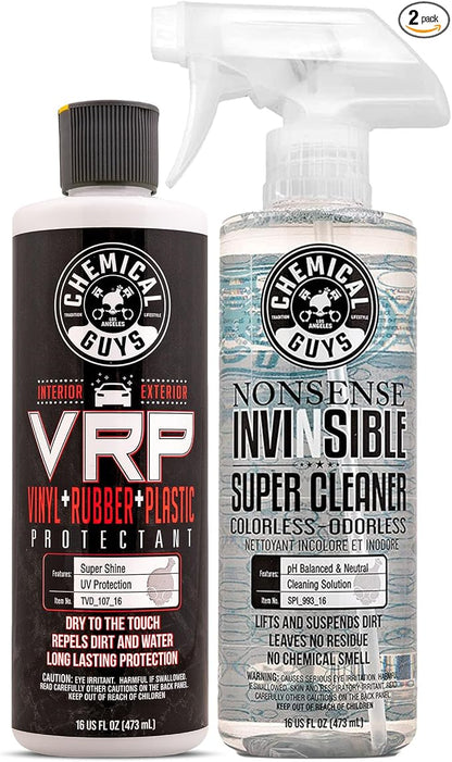 Chemical Guys VRP Vinyl, Rubber and Plastic Super Shine Dressing for Tires,16 fl oz + Nonsense Colorless & Odorless All Surface Super Cleaner, 16 fl oz, Unscented