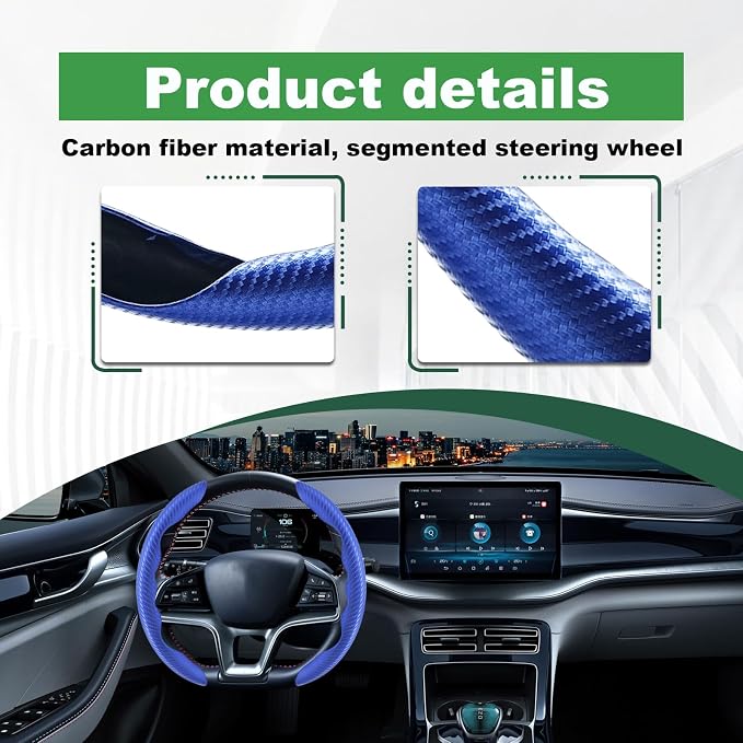 2pcs Carbon Fiber Anti-Skid Steering Wheel Cover, Anti-Skid Steering Wheel Cover/Segmented Steering Wheel Protector/Car Interior Accessories for Men/Women - Durable(Blue)